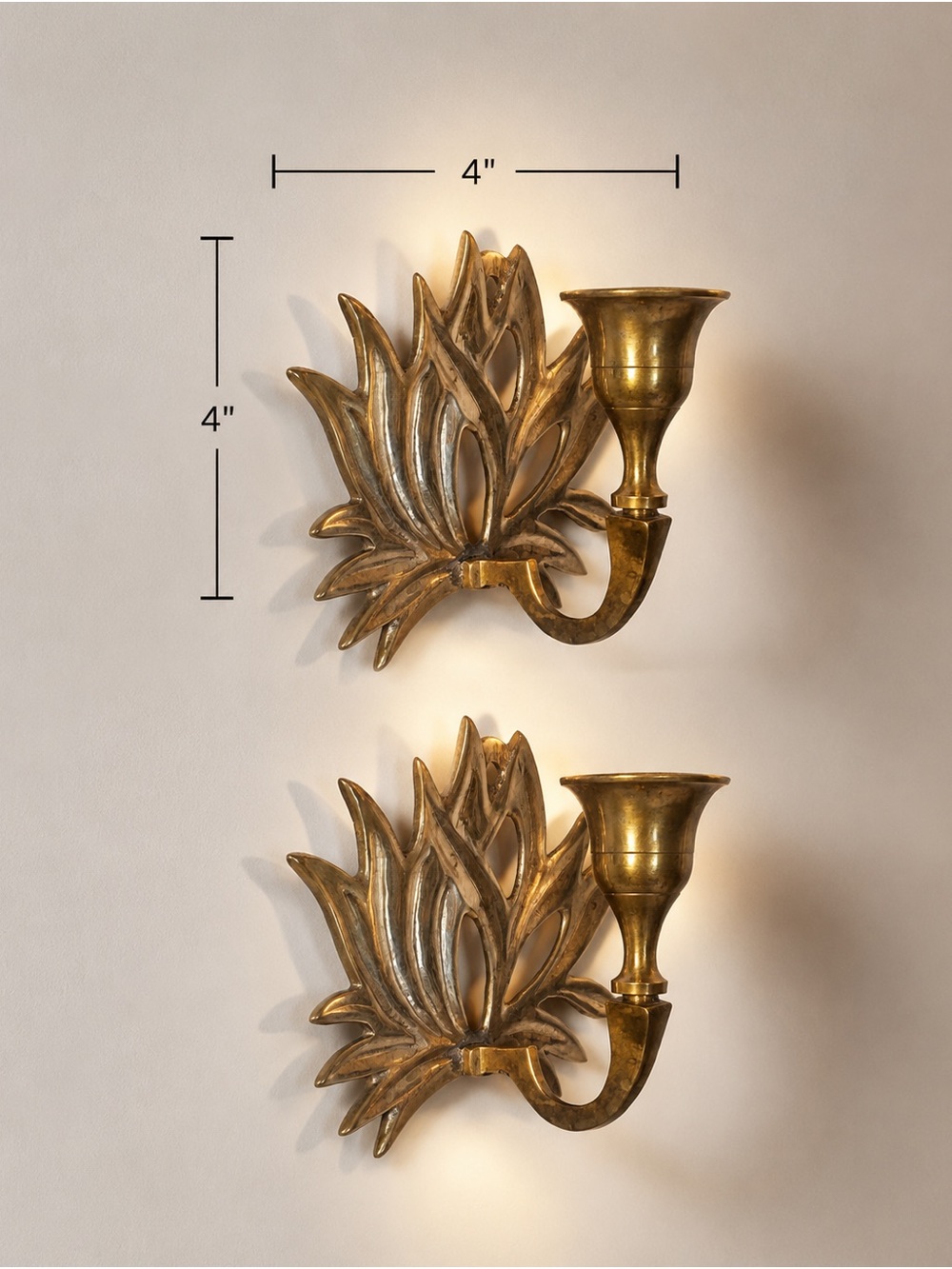 Vintage Brass Leaf Wall Sconces - Pair